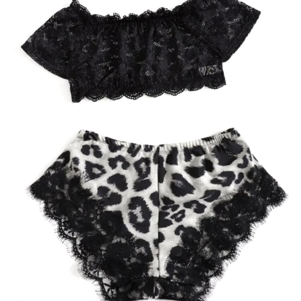 Coord Eyelash lace Leopard Print Set